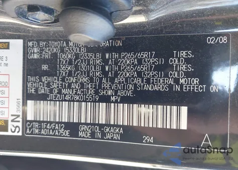 2008 Toyota 4Runner Sr5 V6 from USA, damaged, VIN JTEZU14R78K015519